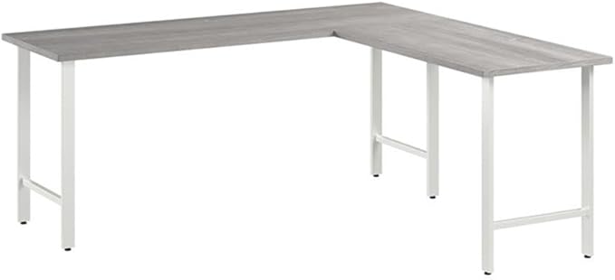 Pemberly Row 72W x 24D L Shaped Computer Desk Engineered Wood Platinum Gray Finish Durable Work Surface with Wire Management Sturdy Metal Legs Modern Home Office Desk for Small or Medium