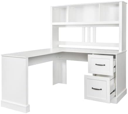 Bellemave L Shaped Computer Desk with Hutch Home Office Desk with Storae Drawers &amp Bookshelf Corner Desk Study Table Writing Desk with Storage Easy to Assemble Antiqued White