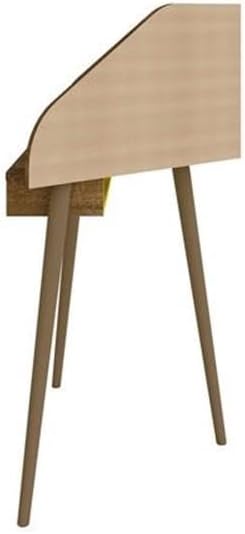 Eden Home Mid-Century Modern Wood Corner Desk Rustic Brown and Yellow Finish 47.24 in H x 43.98 in W x 31.1 in D Overhead Shelf Sliding Drawer Home Office Desk with Cable Management