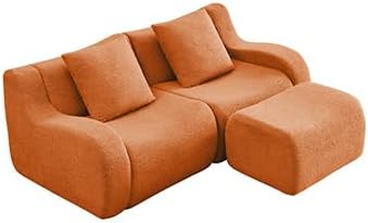 Orange Teddy Fabric Cloud Ottoman Modern Boneless Modular Footstool in a Box for Living Room Comfortable Deep Seat Design No Assembly Required Sofas para Sala