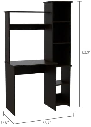 Black Desk with 5 Shelves &amp Superior Storage - Industrial Home Office Computer Desk