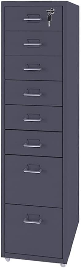 File Cabinet with 8 Drawer Metal Mobile File Cabinet with Lock Casters Under Desk Metal Filing Cabinet for(Color:Dark Gray)