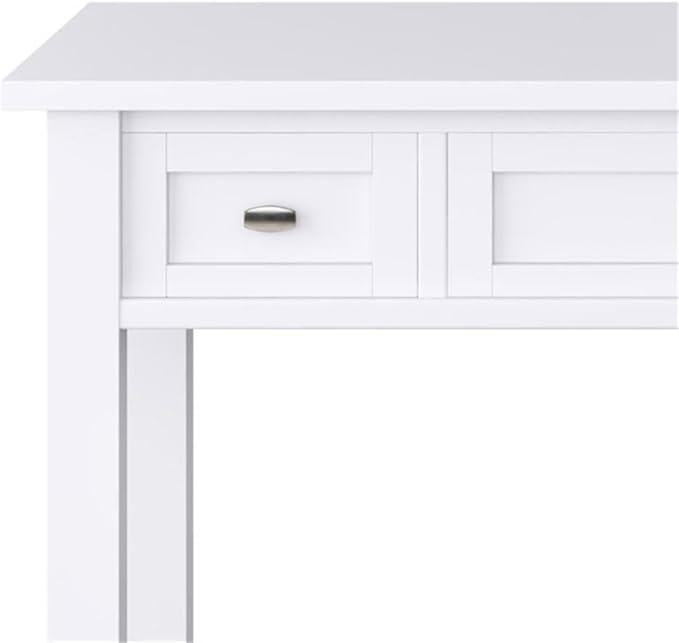 Pemberly Row Wood Transitional Writing Desk 48 in Wide Solid Wood White Finish Rustic Style with Storage Drawers Keyboard Tray Ideal for Home Office Living Room Bedroom or Condo Use