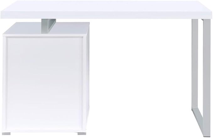Pemberly Row Modern 3-Drawer Wood Office Desk 47.25 W x 23.5 D x 30 H White Finish Silver Metal Frame Spacious File Cabinet Reversible Setup Home Office Desk for Indoor Use