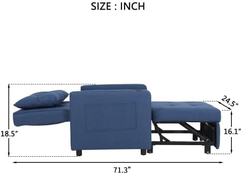 KEIKI Sleeper Chair Bed 3-in-1 Convertible Pull Out Sleeper Chair Bed Convertible Sofa Bed with USB Ports Side Pocket Single Armchair for Small Spaces Living Room Apartment Navy Blue