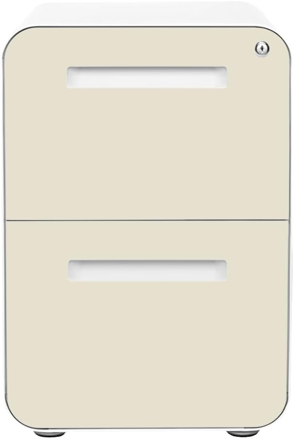 Laura Davidson Furniture Stockpile 2 Drawer Mobile File Cabinet with Lock - Under Desk Metal Filing Cabinet Legal/Letter File Folders Wheels and Stationary Feet Pre-Assembled Ivory
