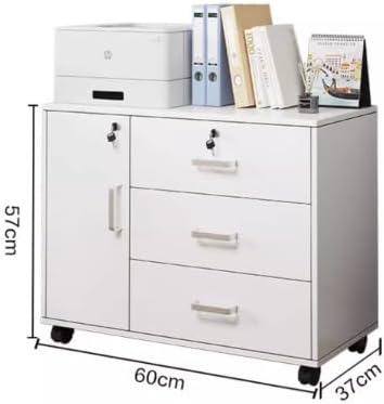 Modern Mobile File Cabinet Furniture Stockpile Matériau MDF Printer Stand for Home Office Commercial-Grade (White 60x37x57cm)