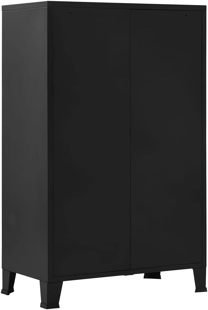 Industrial Steel File Cabinet with Mesh Doors 29.5x15.7x47.2 Black Office Storage Cabinet with 3 Compartments &amp 2 Drawers for Home Office Organization
