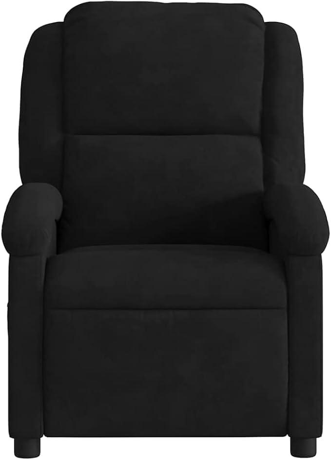 vidaXL Black Velvet Massage Recliner Chair for Elderly - Manual Reclining Lounger with Side Pocket and 6-Point Vibration No Heating Plush Seating