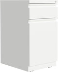 Pemberly Row Mobile Pedestal Filing Cabinet 20 D White Metal 2-Drawer with Backpack Drawer Hidden Casters Ball-Bearing Slides Core-Removable Lock Commercial Grade Office Storage
