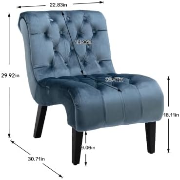 Accent Chair Living Room Reading Chairs Comfy Velvet Upholstered Mid Century Modern Accent Chair Tufted Back Armless Chair with Wooden Legs for Living Room Bedroom Office Light Blue