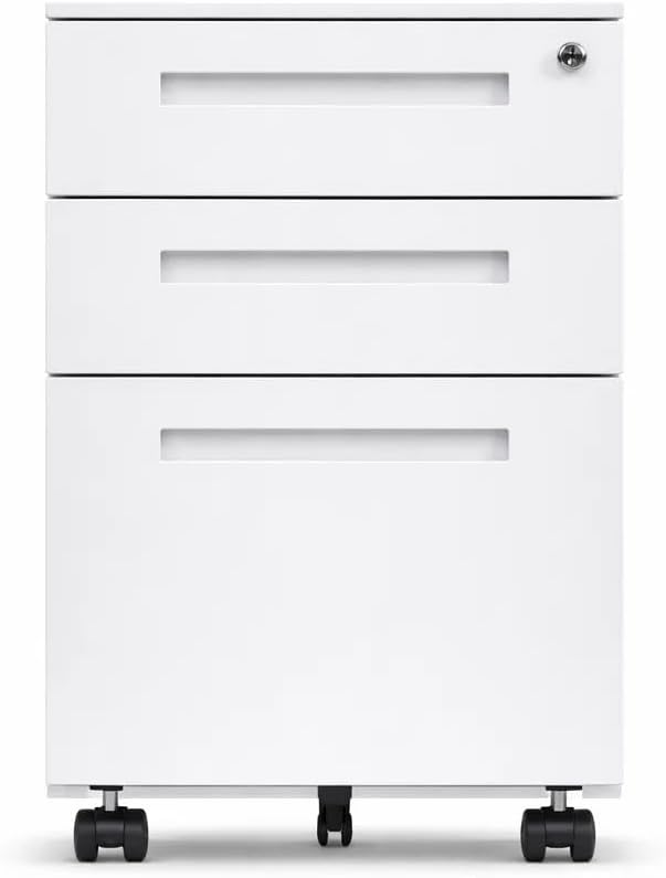 ENCASED Mobile Pedestal Metal File Cabinet - White