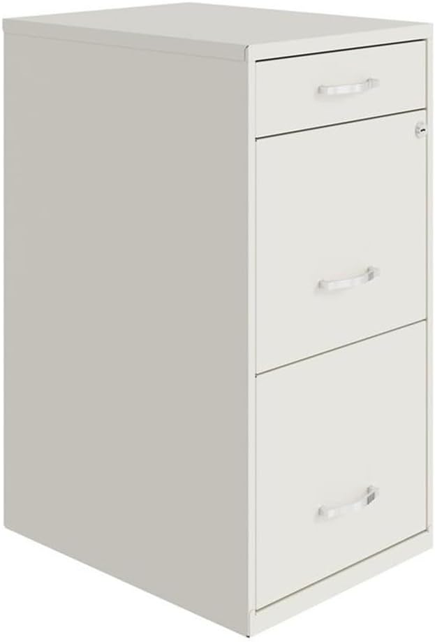 UrbanPro 3-Drawer Metal Organizer Filing Cabinet 27.32 H x 14.25 W x 18 D Pearl White Finish Locking File Drawers for Letter-Size Files Smooth Glide Suspension Home or Office Storage Solution