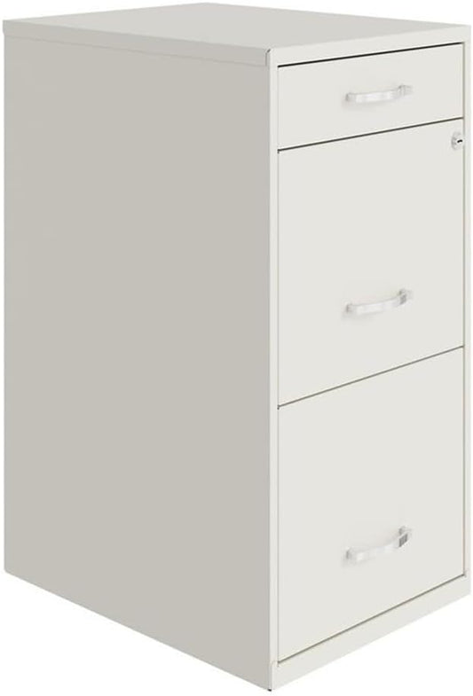 UrbanPro 3-Drawer Metal Organizer Filing Cabinet 27.32 H x 14.25 W x 18 D Pearl White Finish Locking File Drawers for Letter-Size Files Smooth Glide Suspension Home or Office Storage Solution