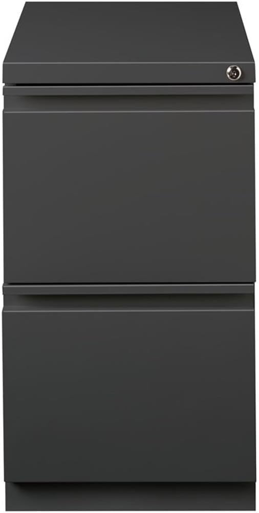 Bowery Hill Mobile Pedestal Filing Cabinet 20D Steel Charcoal Finish 2-Drawer File/File Configuration Hidden Casters Lockable Full Extension Drawers Letter-Size Hanging Files Office Storage