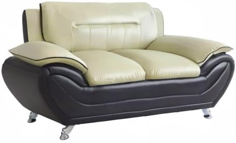 Michael Modern Faux Leather Upholstered Stainless Steel Legs Living Room Loveseat Black Camel