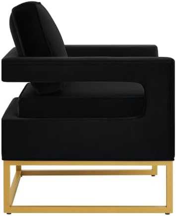 Accent Chair Upholstered for Bedroom: Velvet Living Room Chairs with Gold Metal Base and Open ArmrestBlack