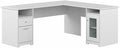 Pemberly Row 72W L Shaped Computer Desk Engineered Wood White Finish Built-in Wire Management Storage Cabinet with Fluted Glass Door File &amp Box Drawers Home Office Desk
