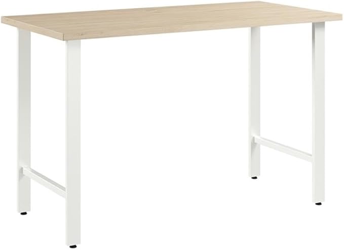 Pemberly Row Engineered Wood Computer Desk 48W x 24D Metal Legs Natural Elm Finish Sturdy Workstation with Wire Management Adjustable Levelers Modern Small Office or Home Office Desk