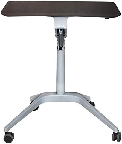 Pemberly Row Height Adjustable Stand Up Laptop Table 28-41 in Espresso Finish MDF Top Silver Lacquered Aluminum Base Locking Casters Mobile Contemporary Home Office Desk