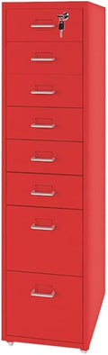 File Cabinet with 8 Drawer Metal Mobile File Cabinet with Lock Casters Under Desk Metal Filing Cabinet for(Color:Red)