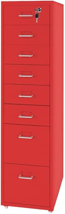 File Cabinet with 8 Drawer Metal Mobile File Cabinet with Lock Casters Under Desk Metal Filing Cabinet for(Color:Red)