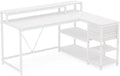 55 L Shaped Office Desk with Drawers &amp Storage Reversible Executive Office Desk with 4 Shelves Large Corner Computer Desk with Elevated Monitor Stand for Home Office Gaming (White)