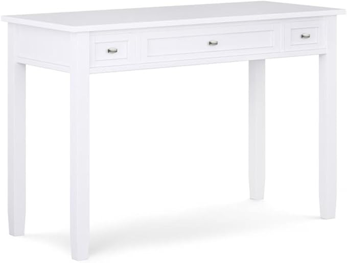 Pemberly Row Wood Transitional Writing Desk 48 in Wide Solid Wood White Finish Rustic Style with Storage Drawers Keyboard Tray Ideal for Home Office Living Room Bedroom or Condo Use