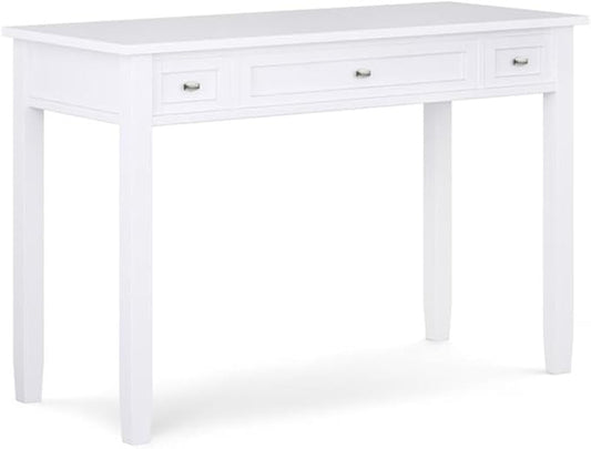 Pemberly Row Wood Transitional Writing Desk 48 in Wide Solid Wood White Finish Rustic Style with Storage Drawers Keyboard Tray Ideal for Home Office Living Room Bedroom or Condo Use