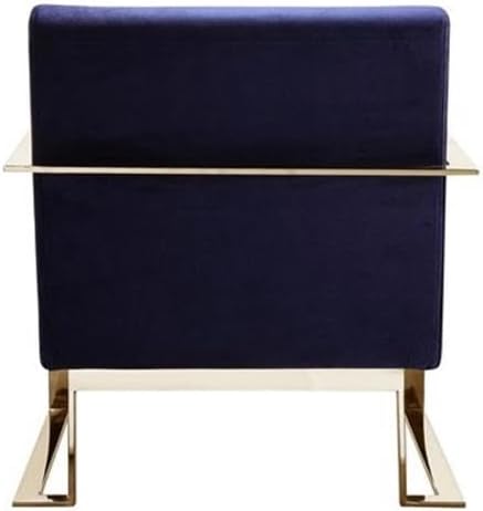 Pemberly Row Modern Velvet &amp High Polished Steel Lounge Chair Navy and Gold Finish 31 H x 27.5 W x 31 D Wrap Around Steel Arms Stylish Seating for Living Room Bedroom or Lounge Use