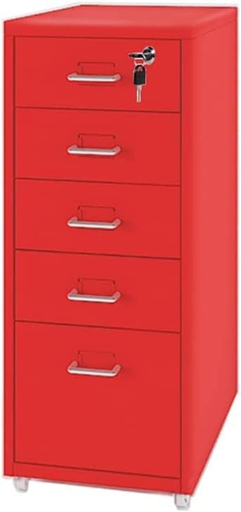 File Cabinet with 5 Drawer Metal Mobile File Cabinet with Lock Casters Under Desk Metal Filing Cabinet for(Color:Red)