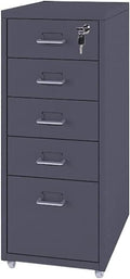 File Cabinet with 5 Drawer Metal Mobile File Cabinet with Lock Casters Under Desk Metal Filing Cabinet for(Color:Dark Gray)