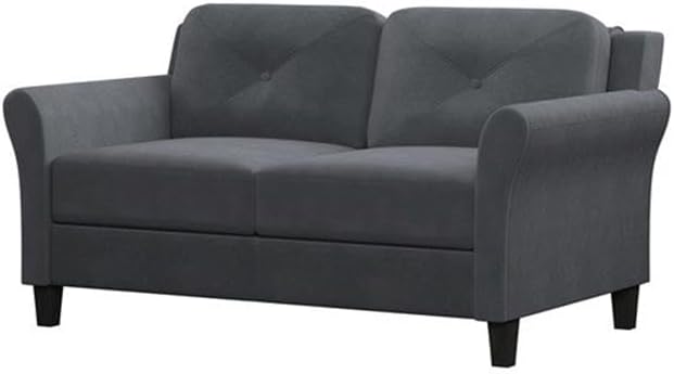 Hawthorne Collections Rolled Arm Microfiber Loveseat Dark Gray Upholstery Solid Wood Frame Button Tufted Back 56.3 in Wide Comfortable Sofa for Living Room or Small Spaces