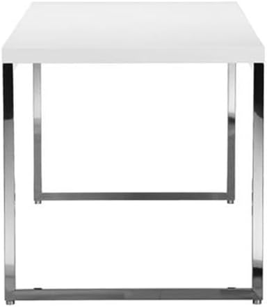Pemberly Row Modern Writing Desk Gloss Lacquer Finish High Polished Steel Frame White 59 in x 30 in x 30 in Rectangular Design Stylish Desk for Home Office or Workspace