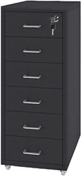 File Cabinet with 6 Drawer Metal Mobile File Cabinet with Lock Casters Under Desk Metal Filing Cabinet for(Color:Black)