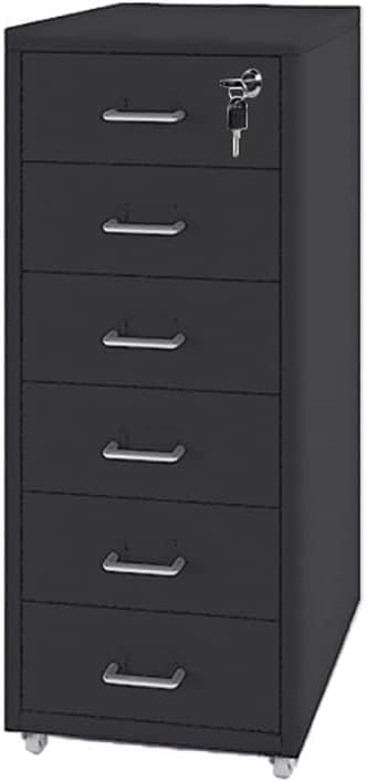 File Cabinet with 6 Drawer Metal Mobile File Cabinet with Lock Casters Under Desk Metal Filing Cabinet for(Color:Black)
