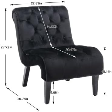 Accent Chair Living Room Reading Chairs Comfy Velvet Upholstered Mid Century Modern Accent Chair Tufted Back Armless Chair with Wooden Legs for Living Room Bedroom Office Black