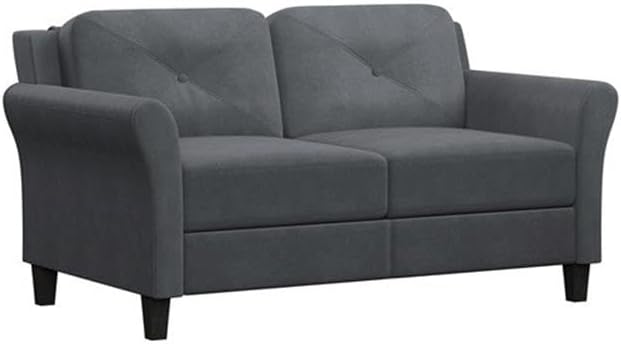Hawthorne Collections Rolled Arm Microfiber Loveseat Dark Gray Upholstery Solid Wood Frame Button Tufted Back 56.3 in Wide Comfortable Sofa for Living Room or Small Spaces