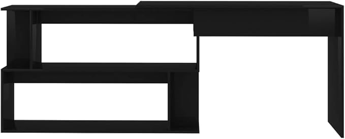 Rotatable Corner Desk Modern Writing Computer Desk Home Office Desk Writing Study Table PC Desk Workstation for Bedroom High Gloss Black 78.7x19.7x29.9 Engineered Wood(G)