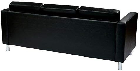 OSP Home Furnishings Pacific Sofa with Padded Box Spring Seats and Silver Finish Legs Black Vinyl