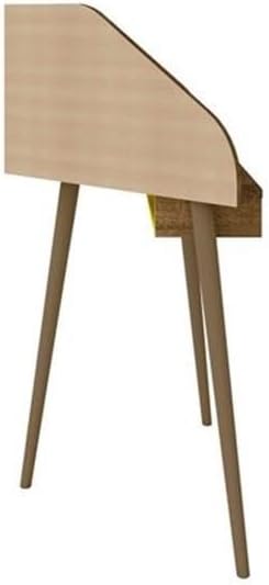 Eden Home Mid-Century Modern Wood Corner Desk Rustic Brown and Yellow Finish 47.24 in H x 43.98 in W x 31.1 in D Overhead Shelf Sliding Drawer Home Office Desk with Cable Management