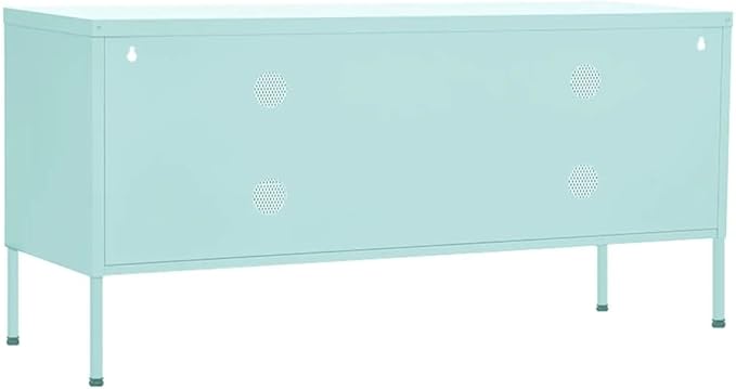 vidaXL Industrial Steel TV Stand/Cabinet in Mint Green - Durable Practical Design 41.3x13.8x19.7 inches Mesh Doors Internal Shelf Cable Management System Height Adjustable