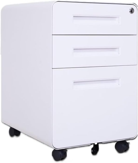 File Cabinets Solid Color Office Storage Low Cabinet File Steel with Lock Data Round Corner File Storage Cabinets(White)