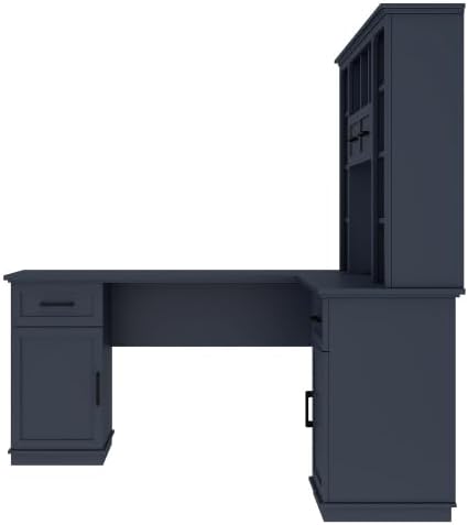 Bellemave L-Shaped Computer Desk with Drawers Hutch and Bookshelf Home Office Desk Corner Gaming Computer Desk with Power Outlet Study Table Writing Desk Antique Blue