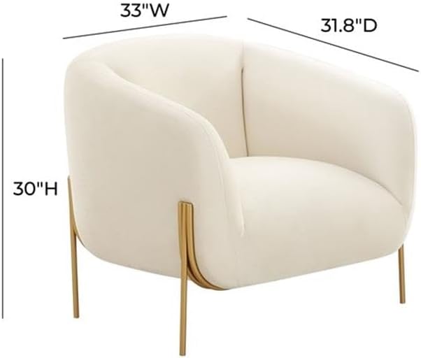 Pemberly Row Modern Cream Velvet Accent Chair Matte Gold Legs Handmade Durable Frame Contemporary Living Room or Bedroom Seating Inspire Me! Home Decor Collection 7.1 in Leg Height