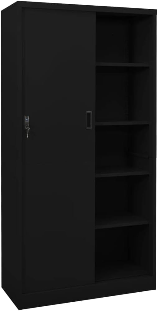 Office Cabinet with Sliding Door Black 35.4x15.7x70.9 SteelOffice CabinetStorage CabinetFiling Cabinets for Storing or Displaying Your Personal ItemsBooks