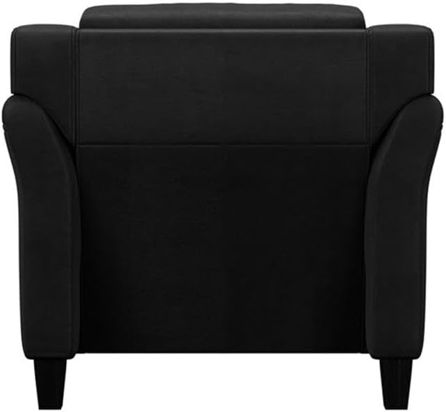 BOWERY HILL Transitional Accent Chair Black Microfiber Upholstery Curved Arms Tufted Back Cushions Solid Wood Frame and Legs 33.9 W x 31.5 D x 32.7 H Stylish Living Room or Lounge Seating