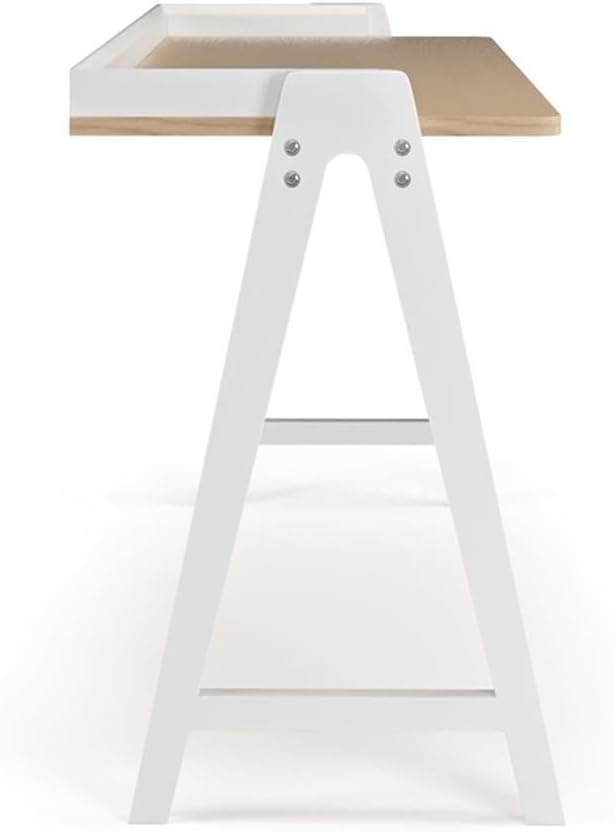Pemberly Row Mid-Century Contemporary Desk 47.25 W x 21 D x 31.5 H Natural Finish Solid Wood Sawhorse Base Space-Saving Design Modern Home Office Desk Easy Assembly