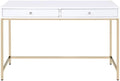 Wooden Desk with Metal Base - Modern Home Office Writing Table - White &amp Gold Finish