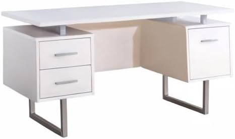 Deja 60 White Study Writing Home Office Wall Mounted Laptop Computer Floating Desk Top and Storage Drawers and Metal Stands